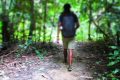 View from behind of myself walking into the forest.