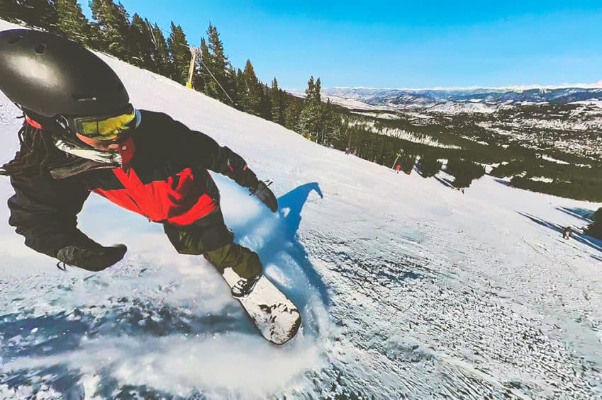 Snowboarding Breckenridge Colorado Pic taken with insta360 X3 invisible selfie stick