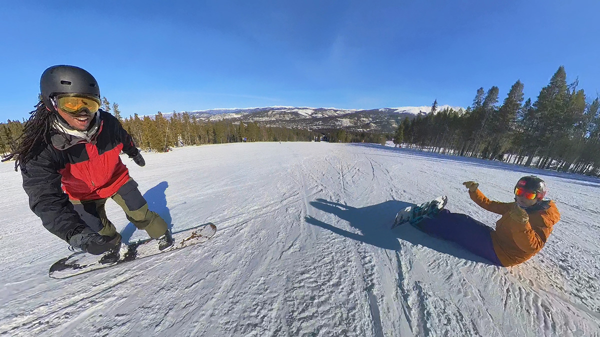 Insta360 x3 video capture in action while riding Breckenridge